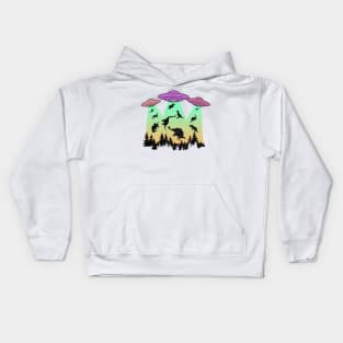 ufo abduction of the dinosaurs Kids Hoodie